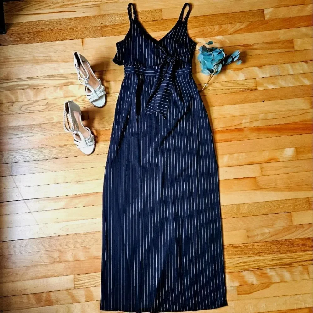 Haute Monde Pinstriped Maxi Dress