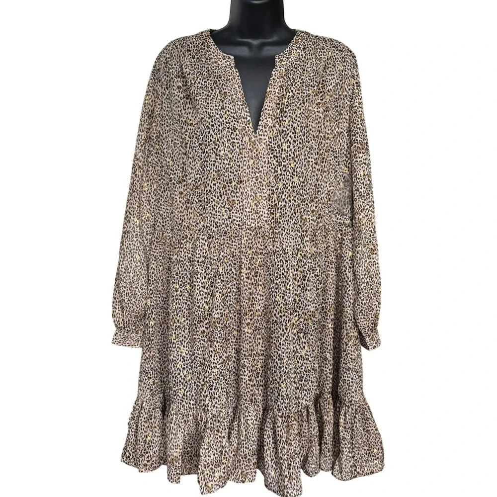 Vince Camuto Off the‎ Grid Leopard Print Mini Dress Sz M Chiffon Maximalism