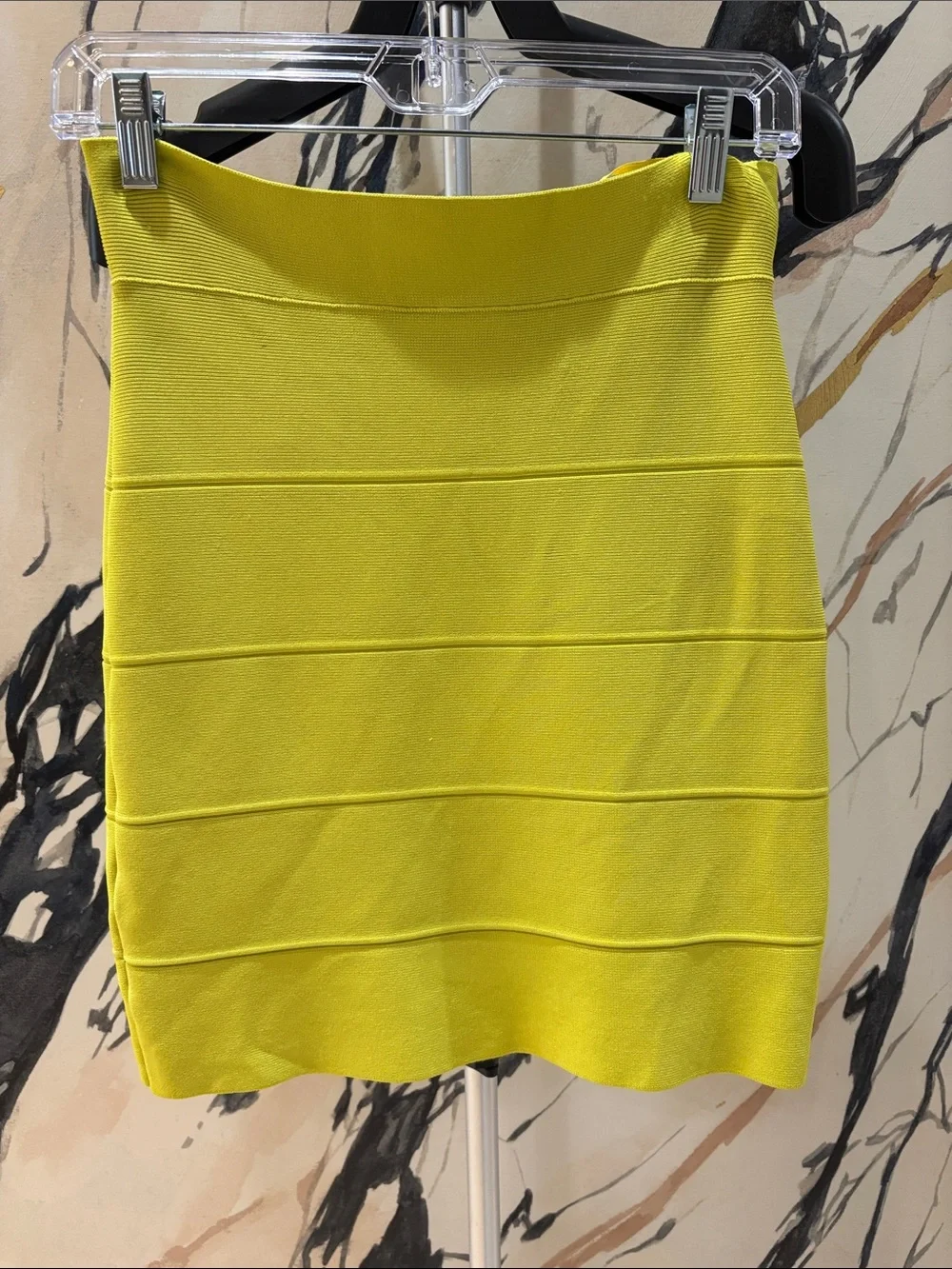BCBGMaxAzria Bright Yellow Band-Detail Pencil Skirt