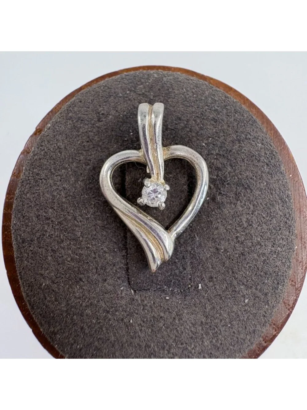 Cubic Zirconia Open Heart Pendant Sterling Silver 925 Size 0.75