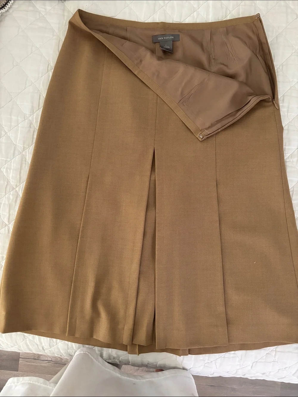 Classic Camel A-Line Midi Skirt