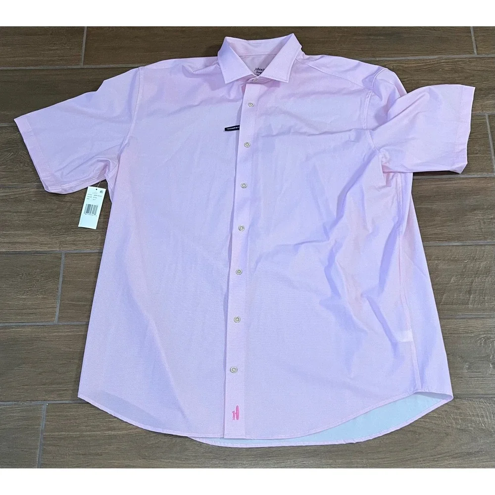 Johnnie-O Hangin Out Shirt Mens 1XLT Petal Pink Short Sleeve JMWS10007B NEW