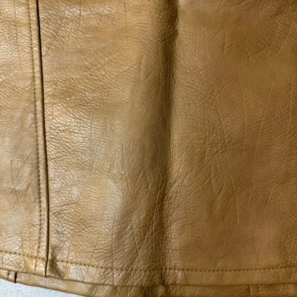 Zara Basic Faux‎ Leather Mini Skirt Camel Brown A-Line Side Zip Womens Size S