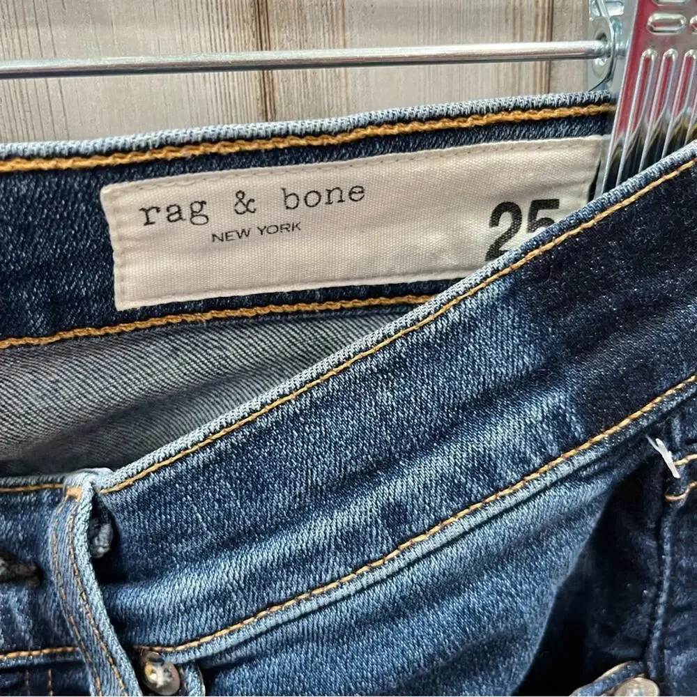 Rag & Bone High Rise Ankle Skinny Jeans Two Tone Denim Tuxedo Stripe