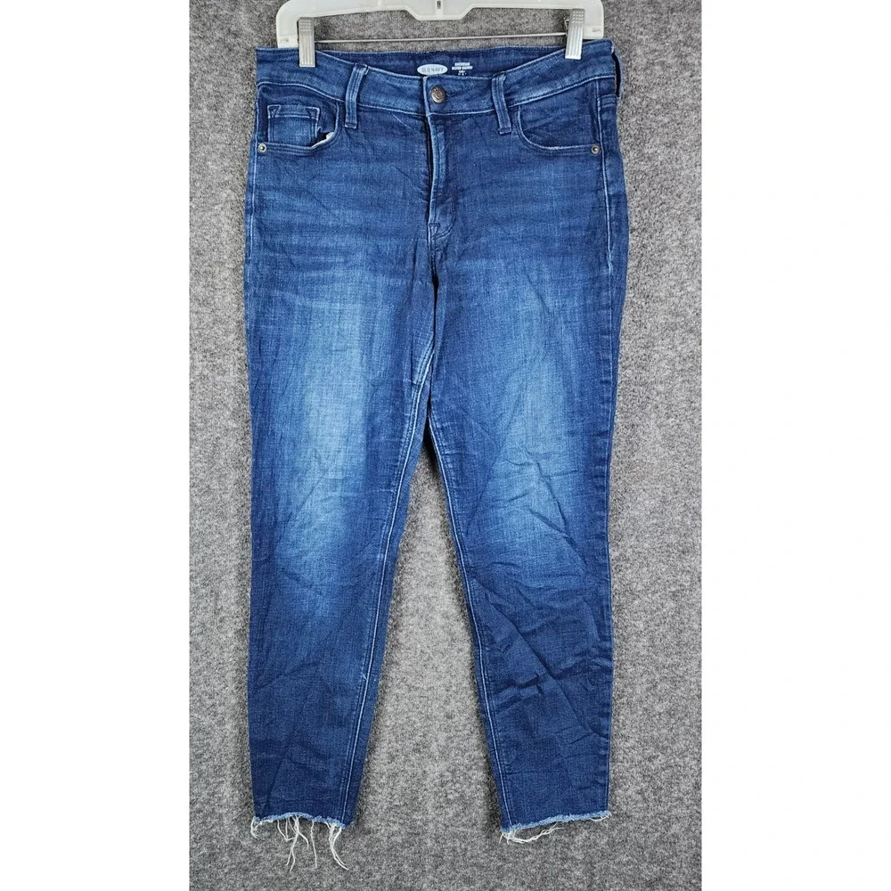 Old Navy Rockstar Super Skinny Jeans Womens 10 Blue Dark Wash Raw Hem Stretch