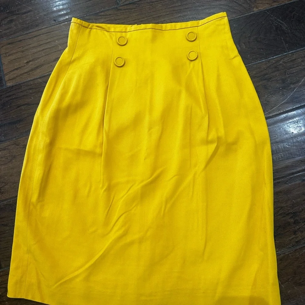 Vintage KGR Elegant Yellow Double-Button Pencil Skirt‎