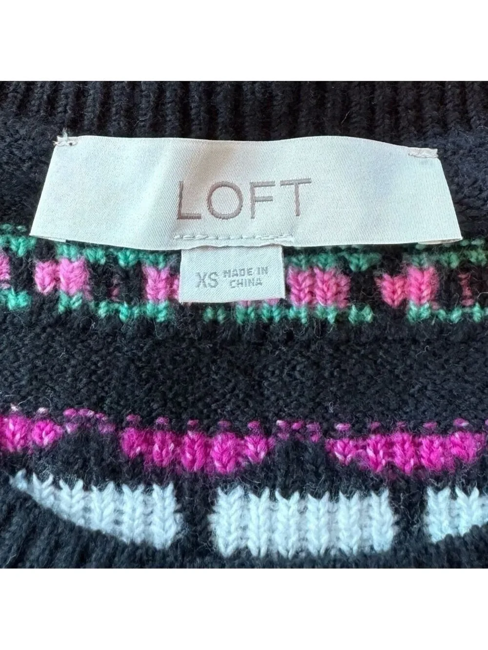 LOFT Holidays Christmas Sweater Long Sleeve Black Multi Color Size XS