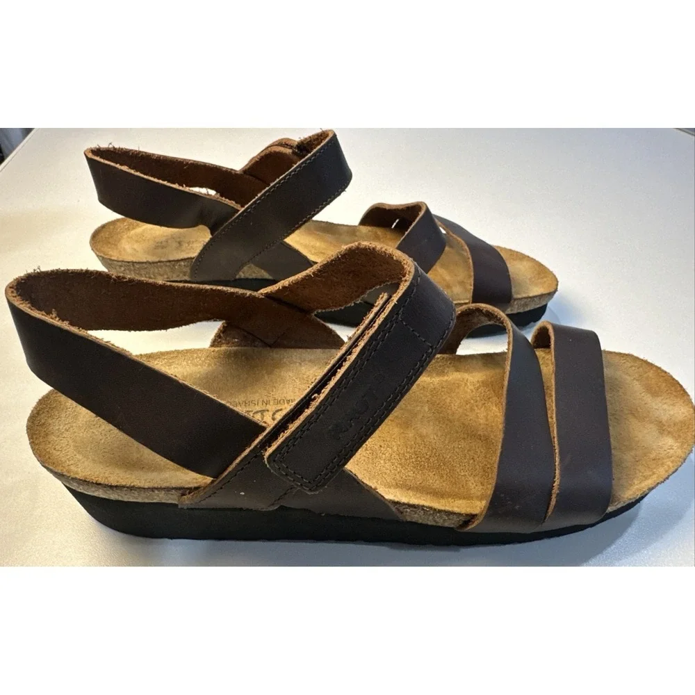 Naot Kayla‎ Brown Leather Cork Sandals Shoes  EU 42 US 11 Woman's Made Israel