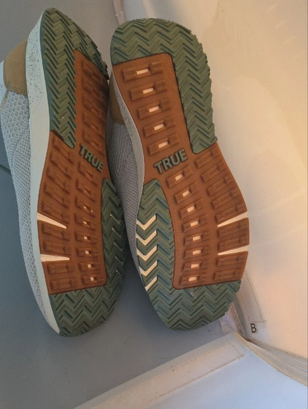 True Men's Cream and Tan Knit Sneaker with Sage Accents