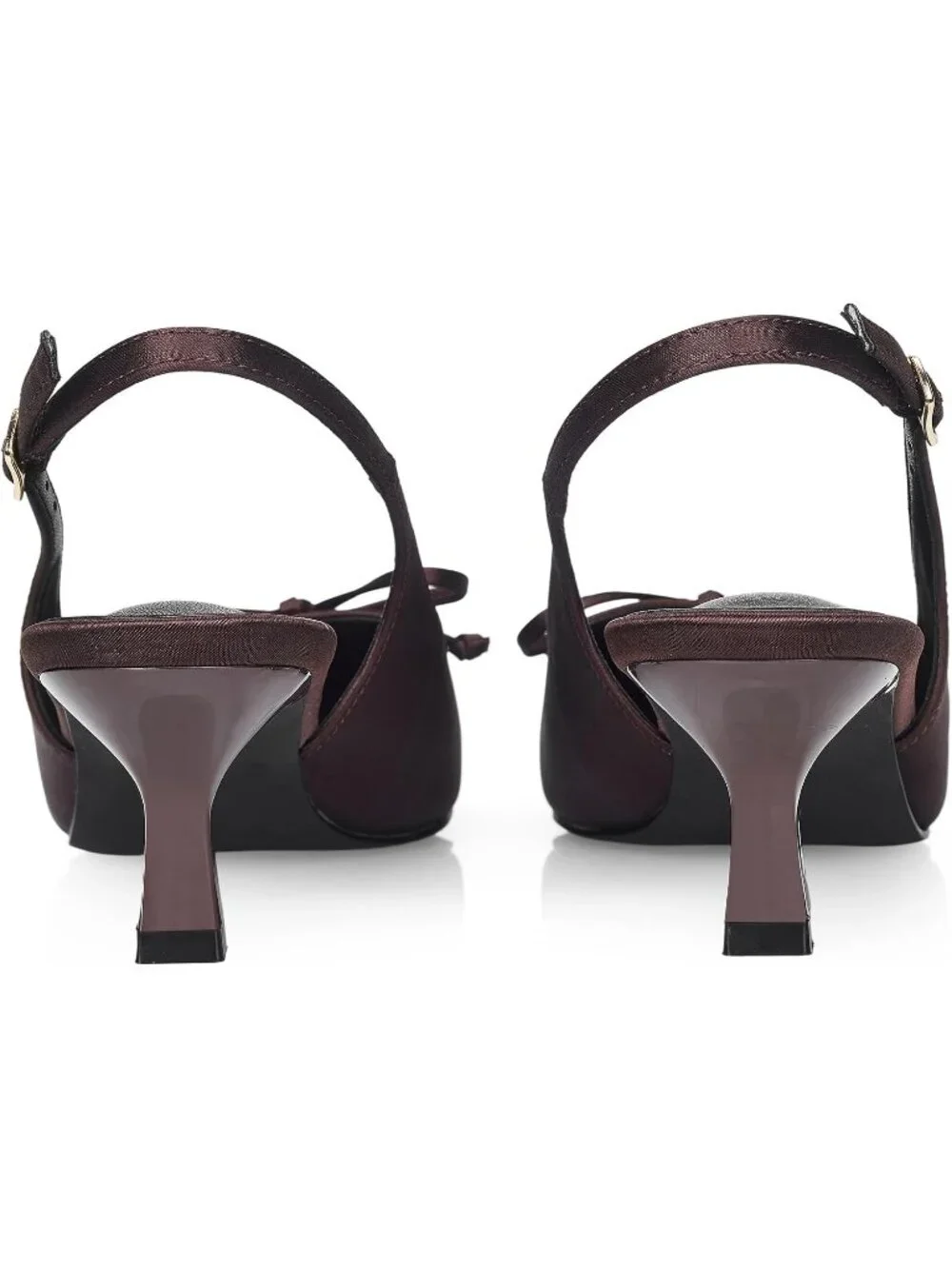 Women's Brown Satin With Bowknot Slingback Pump Closed Toe Low Kitten Heel Shoes