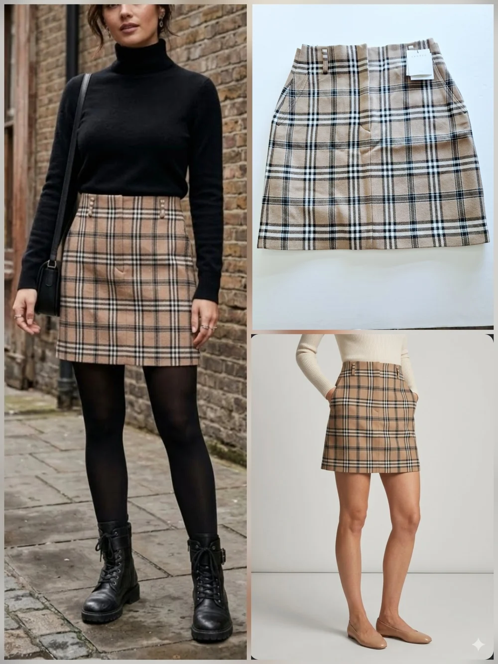 ❤️Sandro NWT! Camel Sunset Wool Blend tartan/plaid mini skirt 🤍Size 2