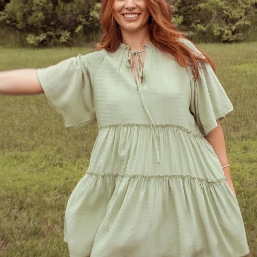 Talulah Womens Mint Green Tiered‎ Dress Medium Crinkle Easy Flowy Spring Summer