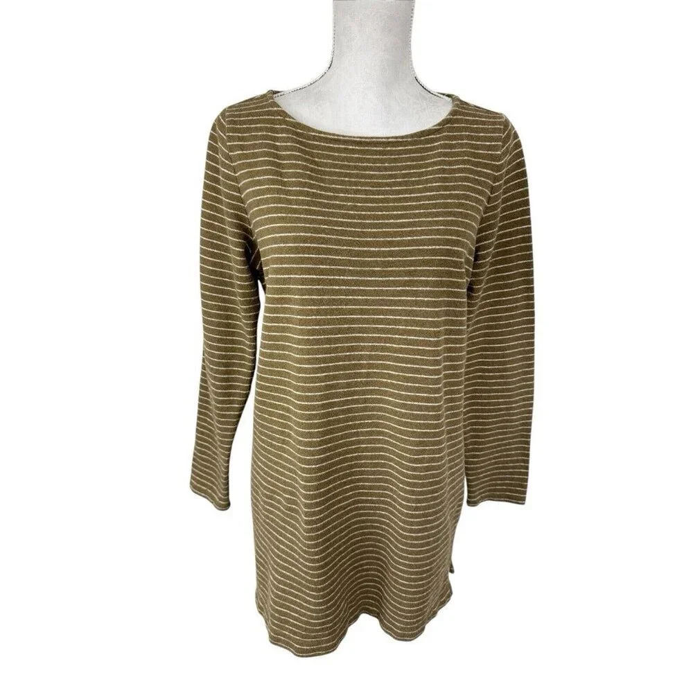 J. Jill Women's M Boatneck Tunic Sweater Chartreuse Striped Long‎ Sleeve