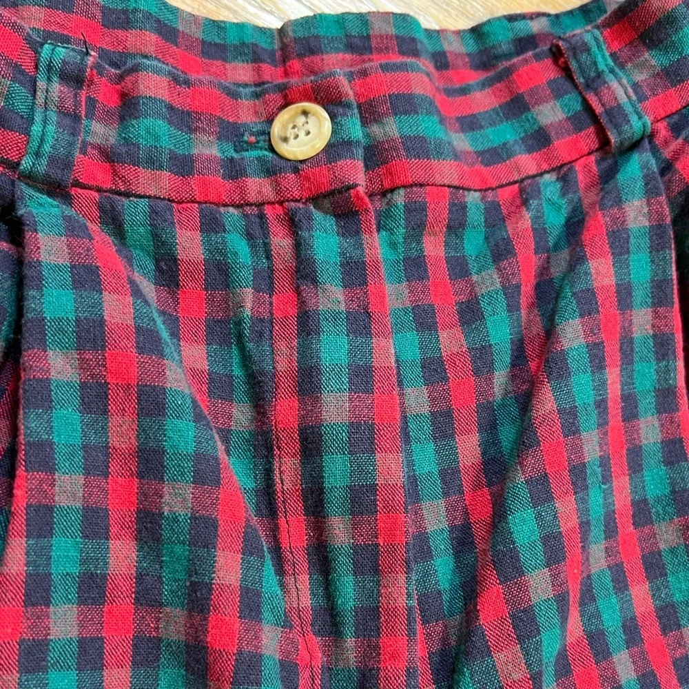 VINTAGE 80s tartan plaid check cotton trouser pants high waisted preppy academia