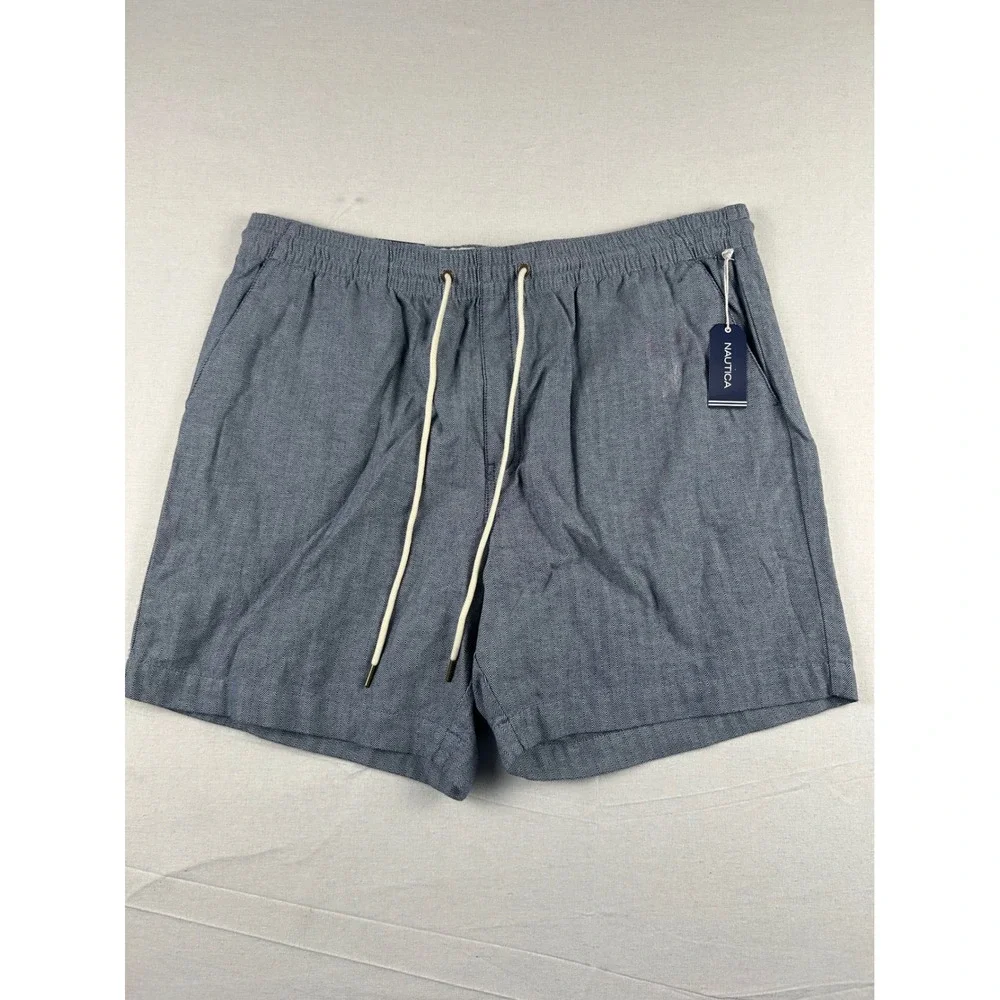 Nautica Mens XXL Shorts Lapis Blue Herringbone Cotton Classic Fit B5515T New