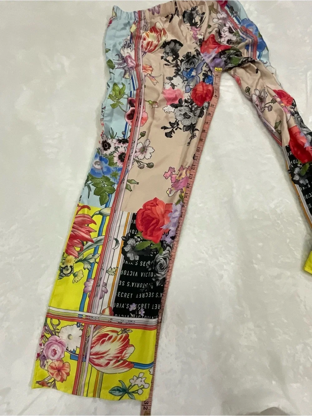 Rare Victoria's Secret Beige Floral Satin Top with Pink and Yellow Accents