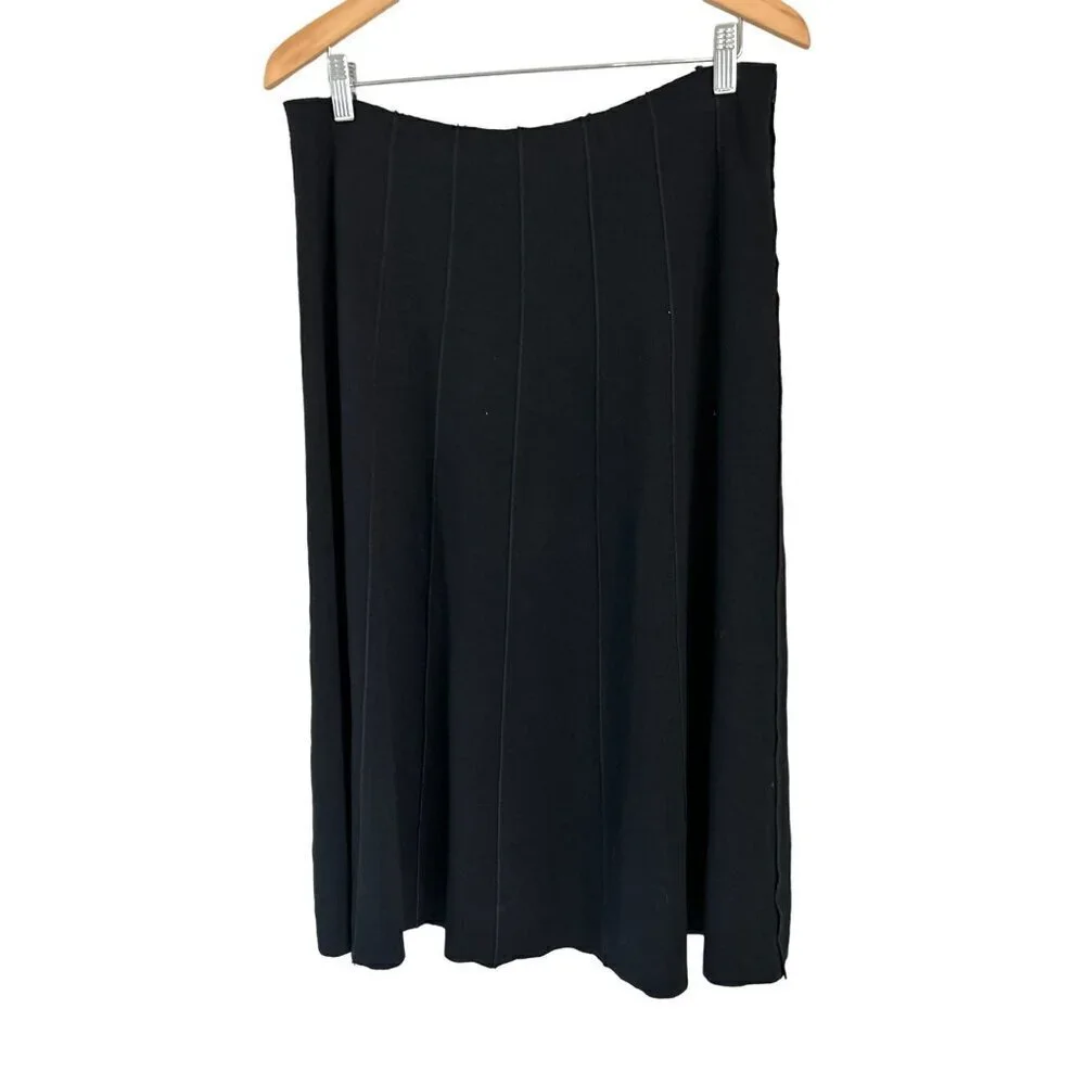 EILEEN FISHER A-Line Skirt Black Knitted Wool Viscose Blend Size Med
