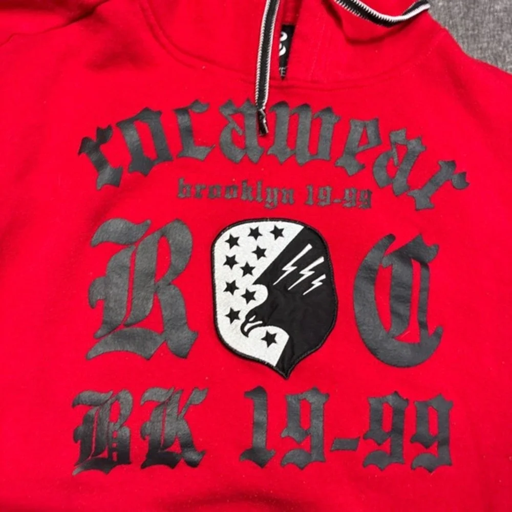 Vintage Rocawear Hoodie Men 2XL Red ROC BK 1999‎ Graphic Distressed Streetwear