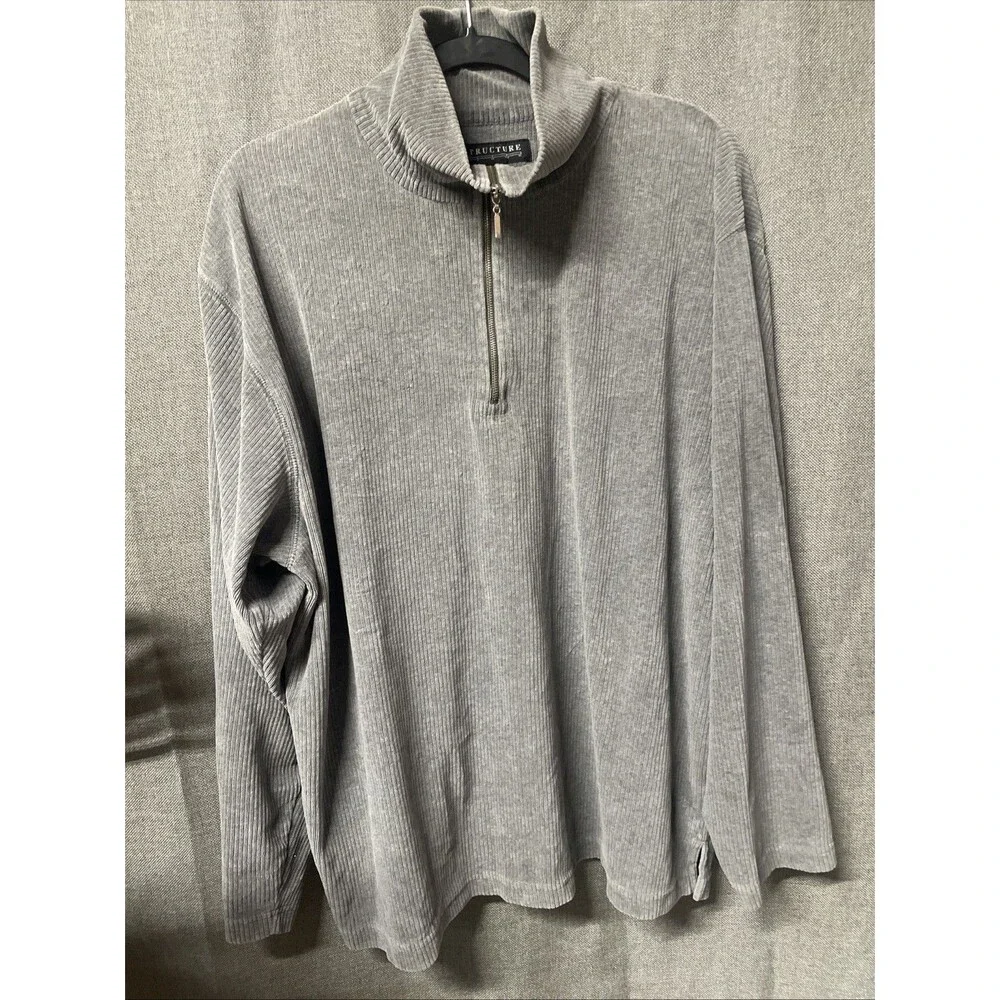 Structure Brand Men’s Grey Ribbed Corduroy Quarter-Zip Sweatshirt