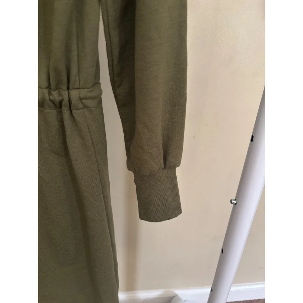 Yarn & Sea Olive Green Drawstring Waist Sweatshirt‎ Dress XS Long Sleeve Mini