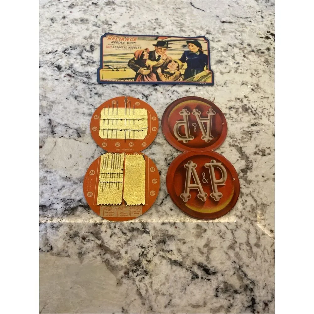 Vintage A&P & Reliance Grocery Store Sewing‎ Needle Cardboard Packets seamstress