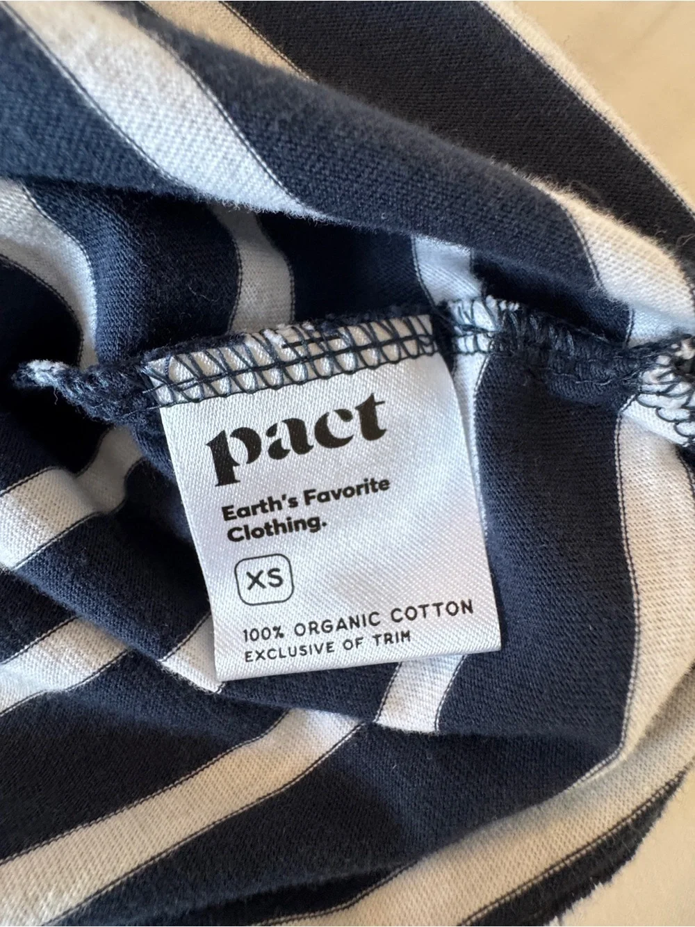 Pact Organic Cotton Softspun Tee Dress Navy White Stripe Casual XS