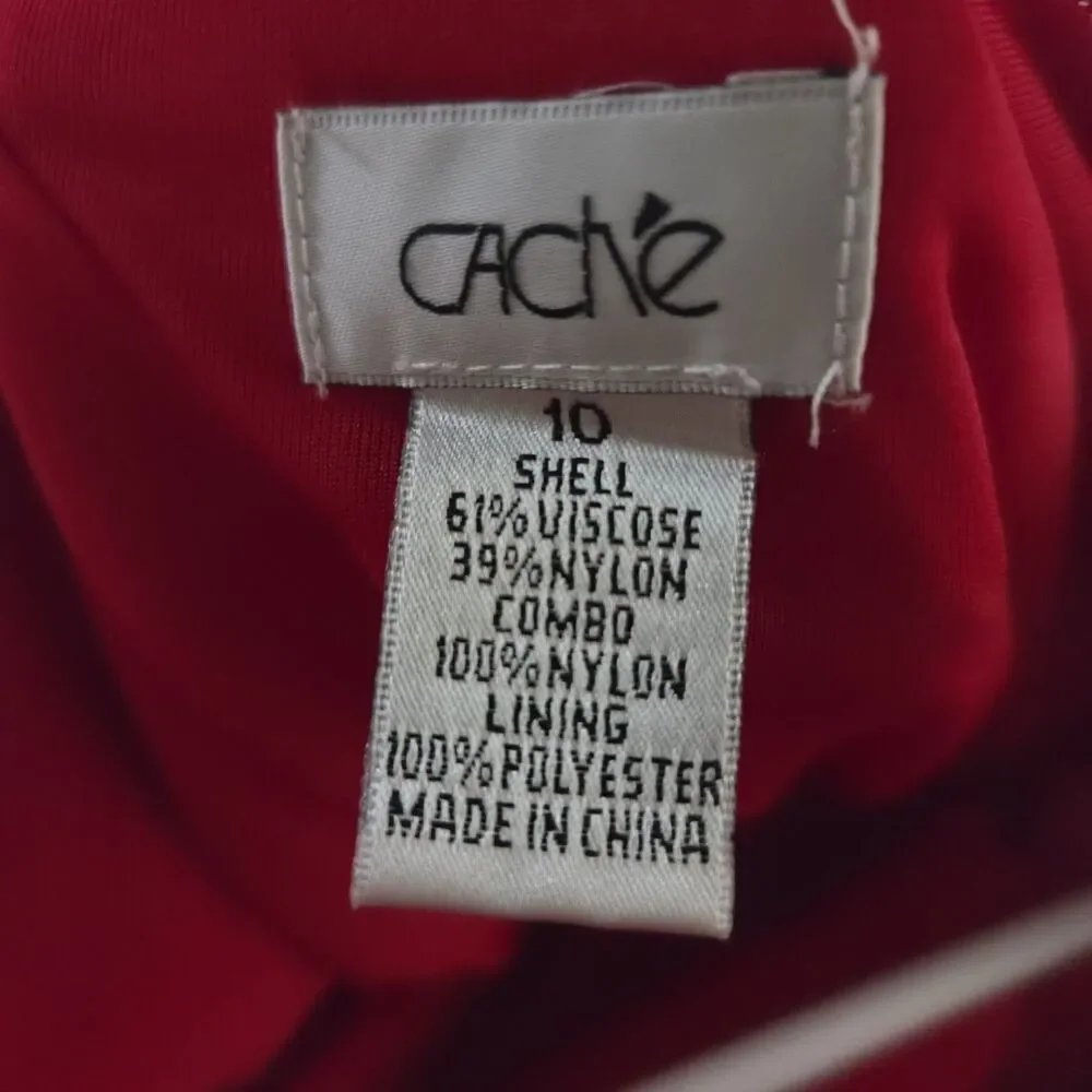 Cache Red Lace Midi Sheath Dress Size 10 Cocktail Party Eyelash Trim Full Zip