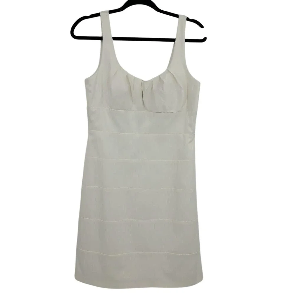 Vtg 90s LWD Satin Dress Sz 10 White Exposed‎ Zipper Bachelorette Bridal Shower