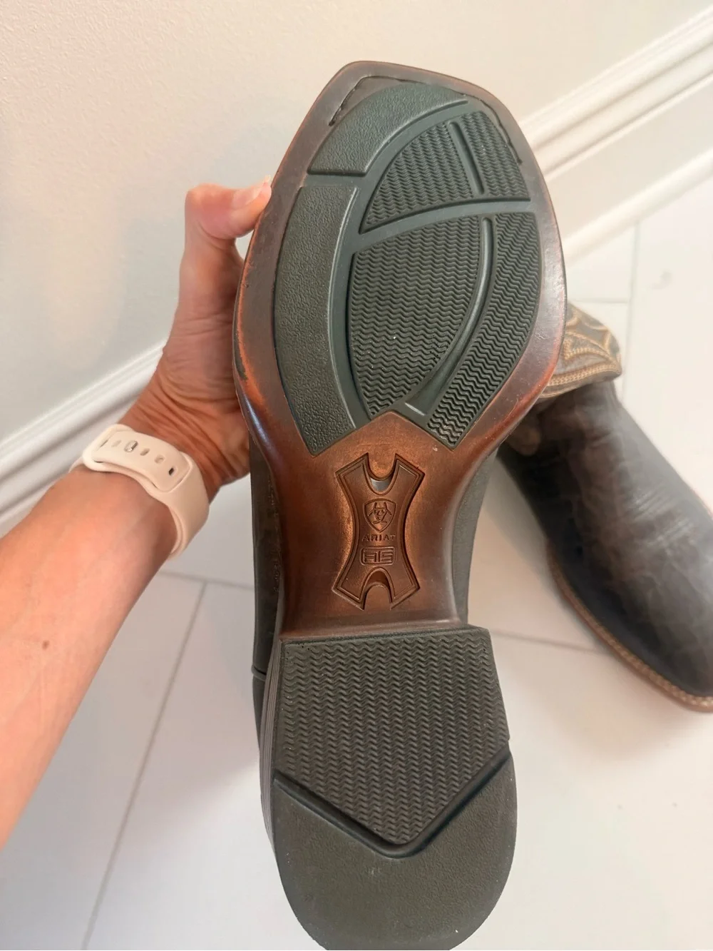 Ariat Brown Leather Western Boot Heel with Embossed Logo ATS Size 12D