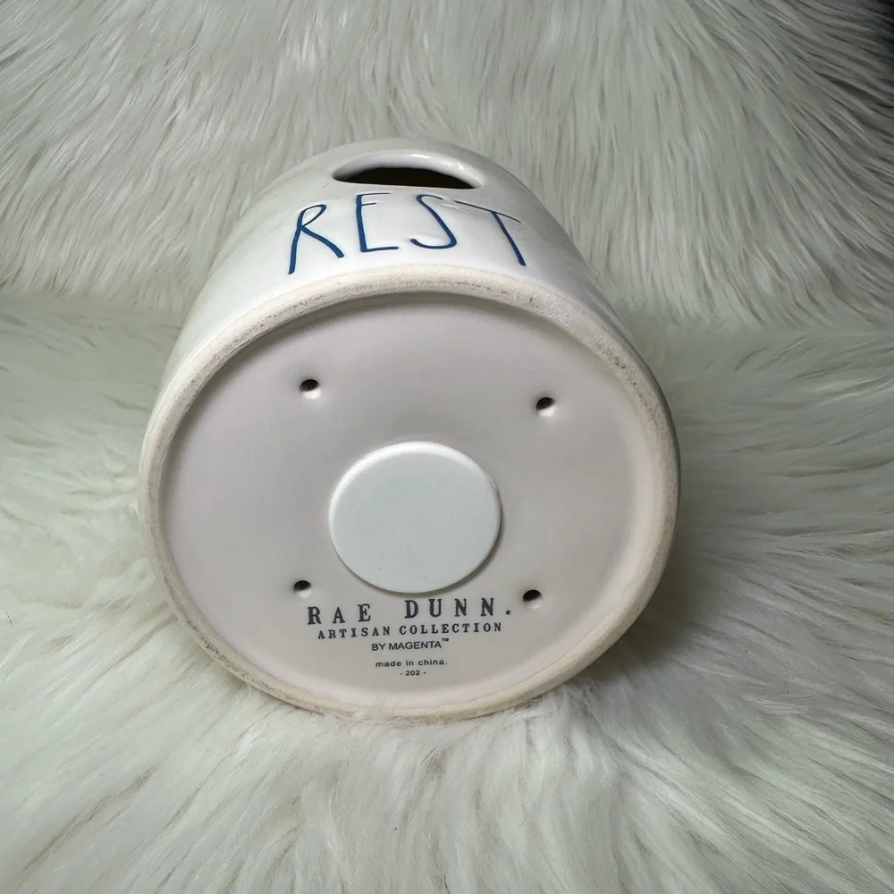 Rae Dunn White Rest Birdhouse with blue letters