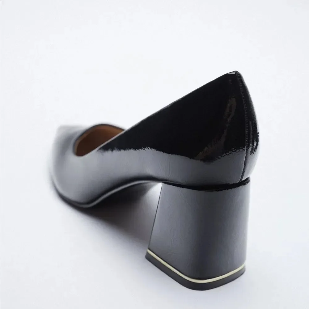 ZARA PATENT FINISH WIDE HEEL SHOES