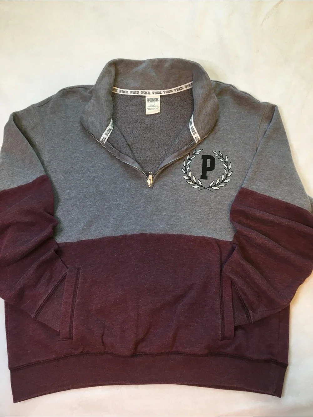 PINK Victoria's Secret Grey and Burgundy Half-Zip Pullover