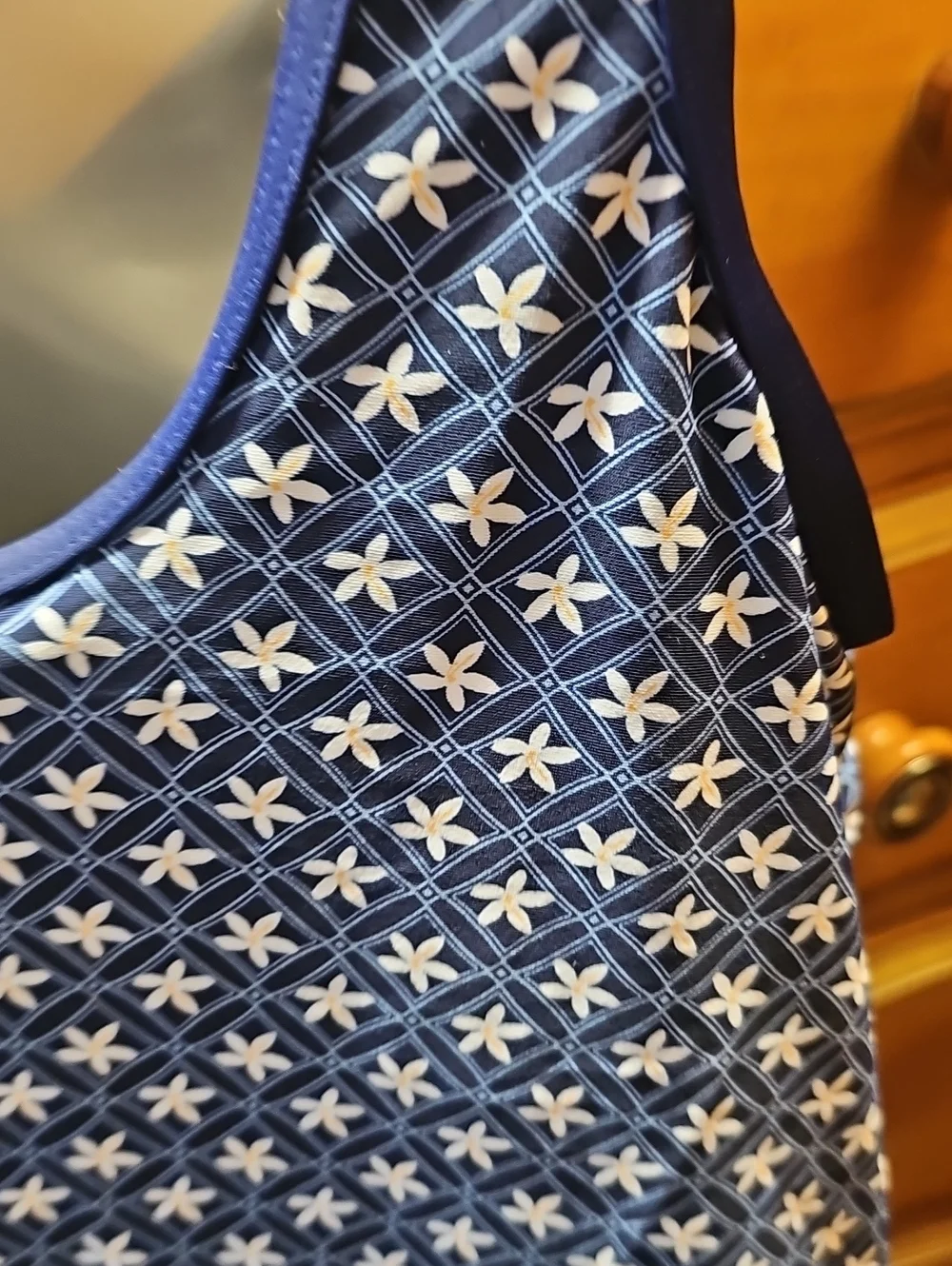 Lands' End Navy and White Floral Swim Dress