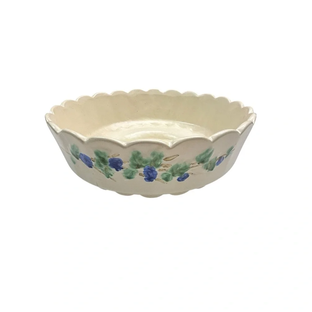 Vintage McCOY Pottery Grapevine Scalloped Bowl Flower Planter Pot Dish MCM Large