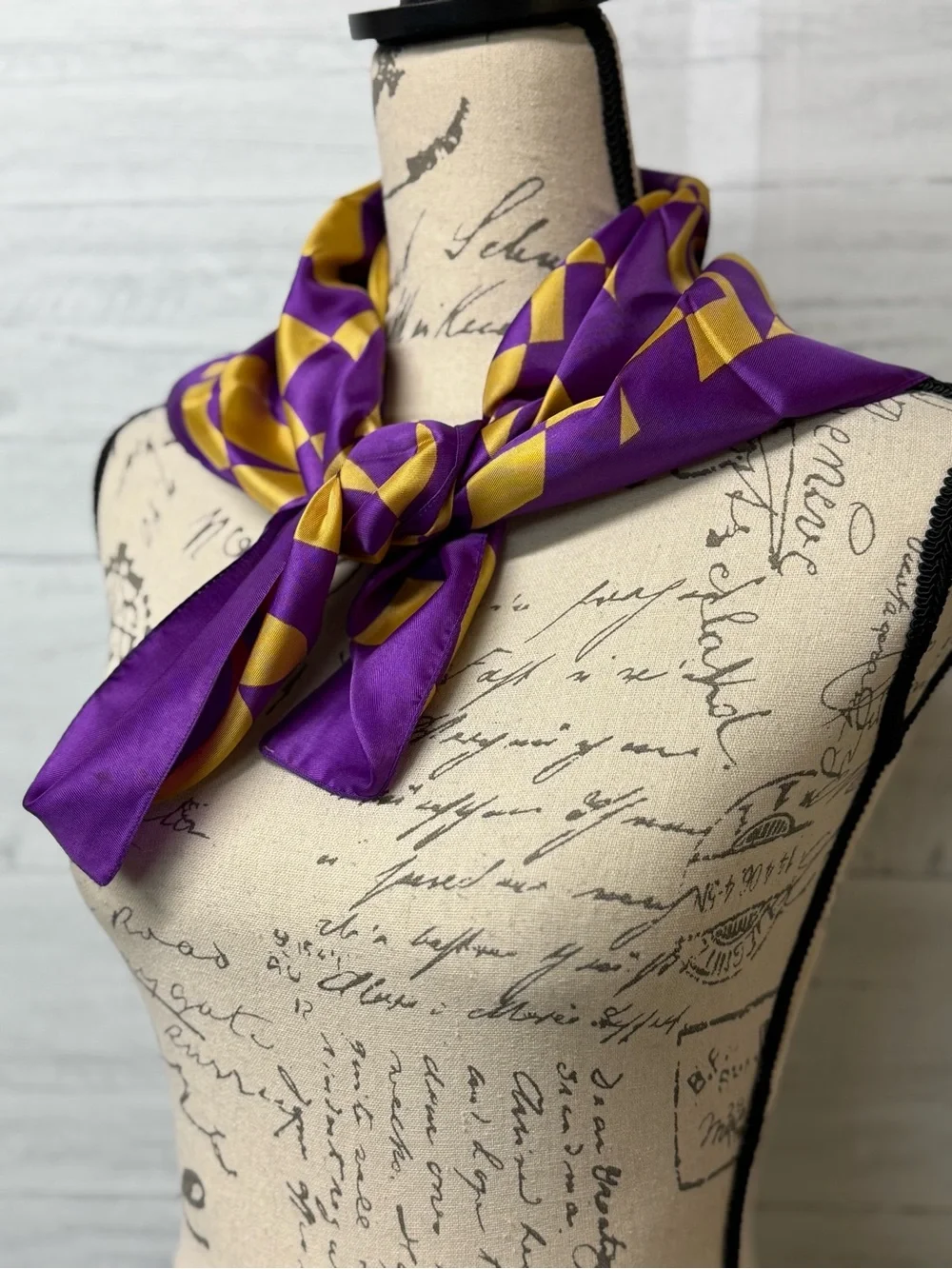 Vintage Purple and Gold Geometric Silk Scarf by The  Hecht Co