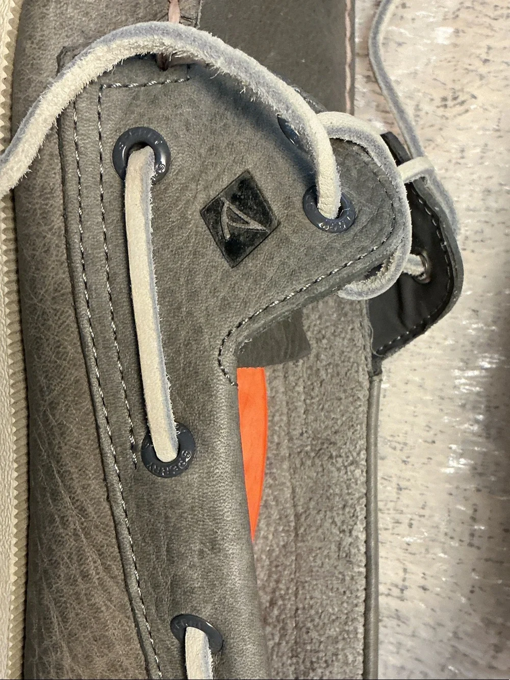 Sperry Men's Gray Leather Moc Toe Boat Shoes with Orange Liner