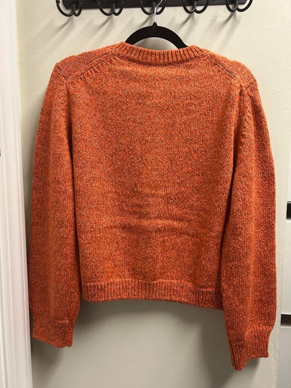 ME+EM Cotton Mouline Knit Relaxed Crew Cardigan Tangerine Orange NWT