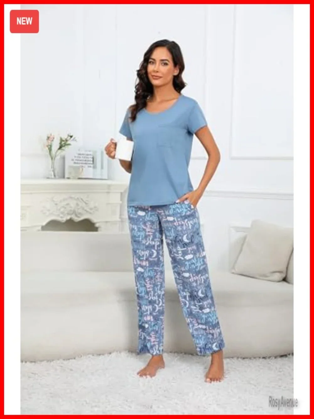 60% Cotton 40% Polyester Short Sleeve Pajama Set with Pockets