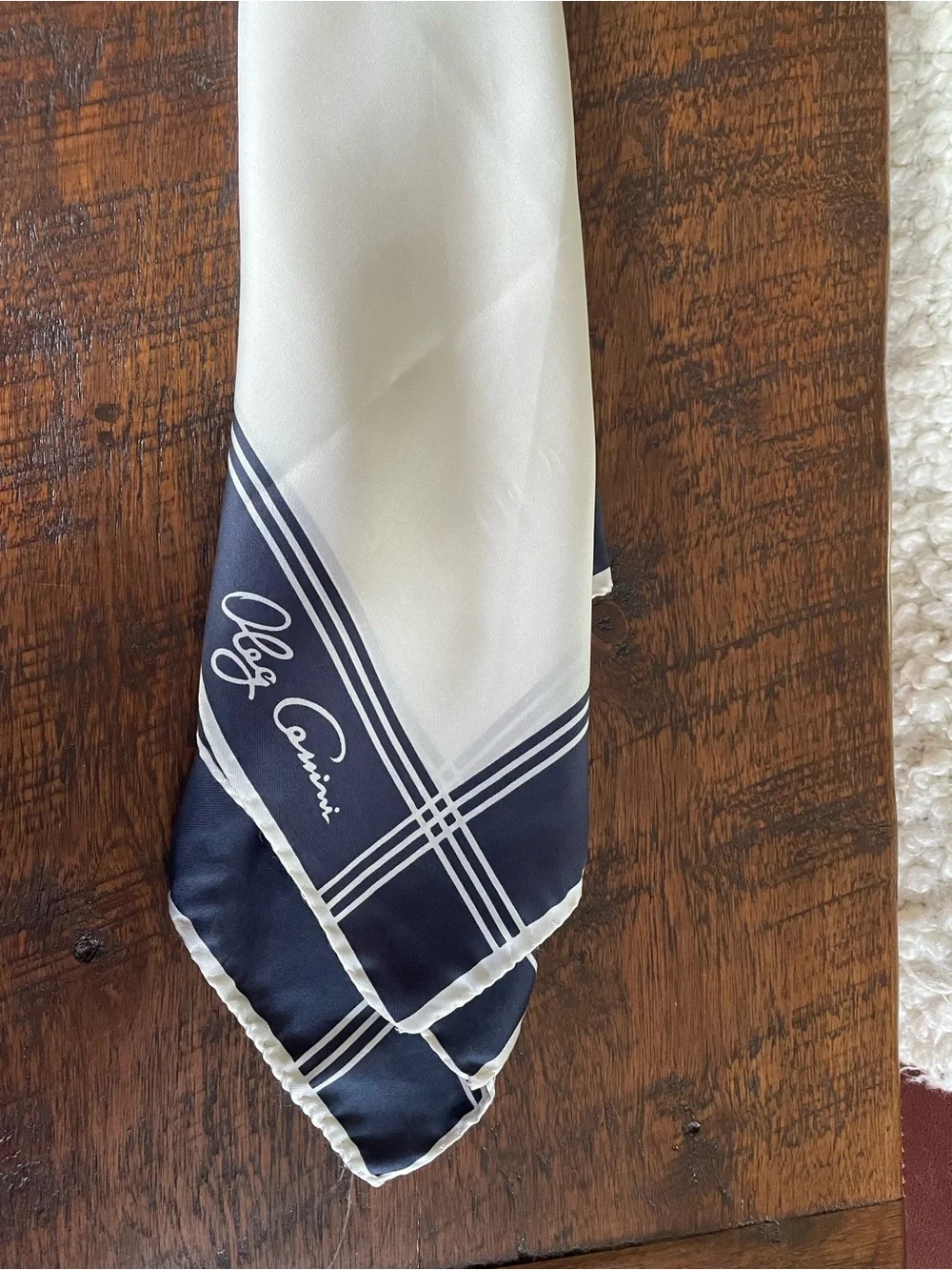 Vintage Designer Silk Twill Oleg Cassini Scarf  27” x  27” Navy White