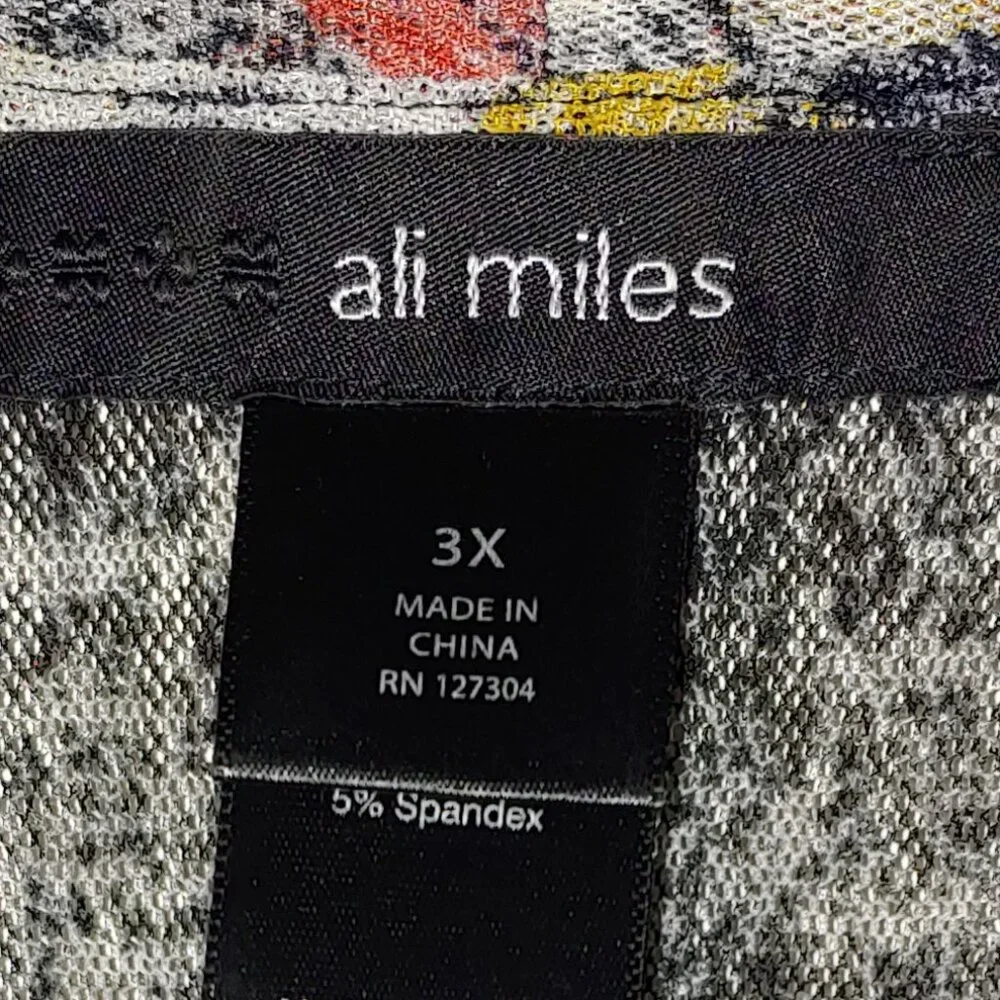 Ali Miles Abstract Print Semi Sheer Mesh Long Roll Tab Sleeves Cardigan Size 3X