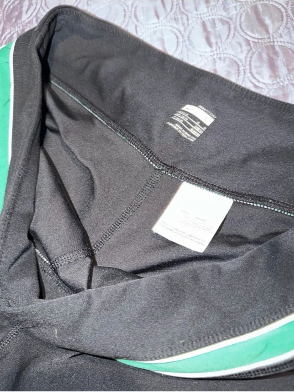 Nike Black Women's Flared Leggings wide leg with Green Waistband Stripe