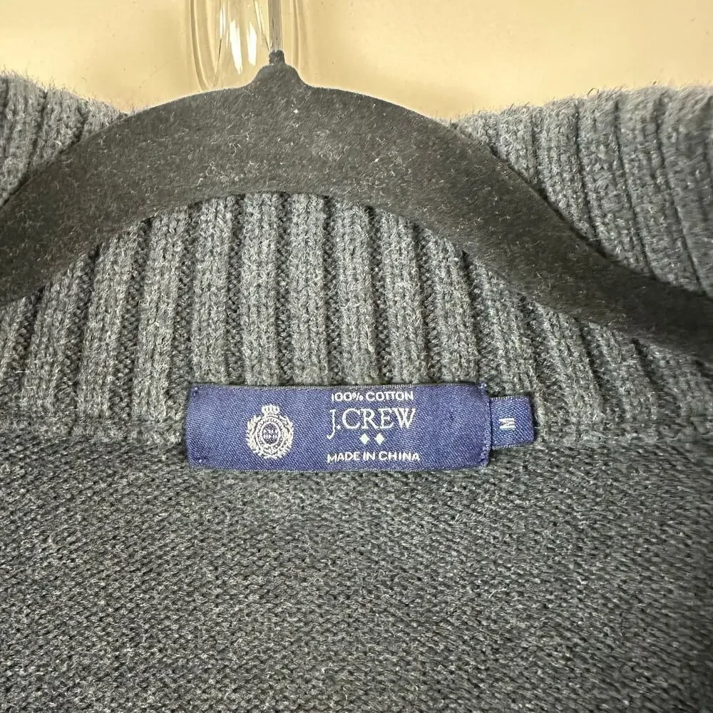 J.Crew Cobalt Gray Cotton Mock Neck Button Sweater Mens M Ribbed Collar Pullover