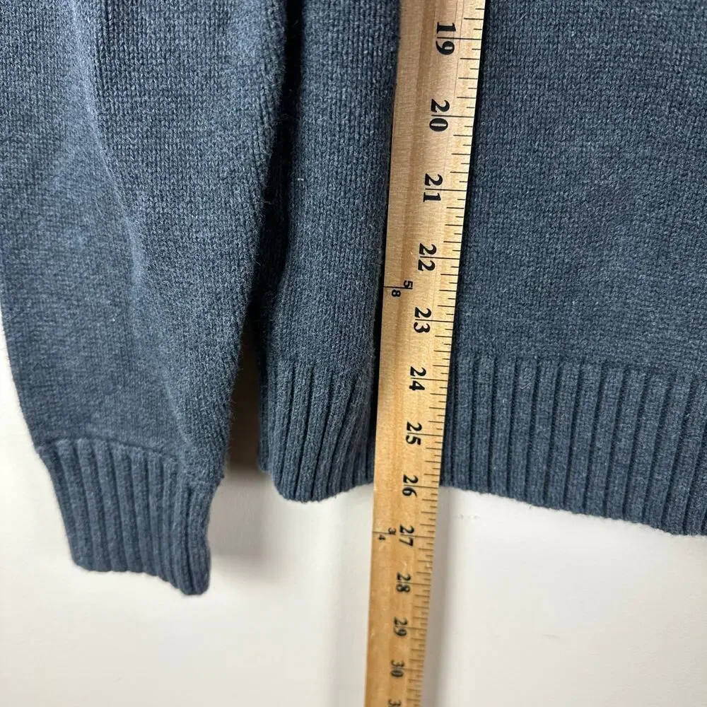 J.Crew Cobalt Gray Cotton Mock Neck Button Sweater Mens M Ribbed Collar Pullover
