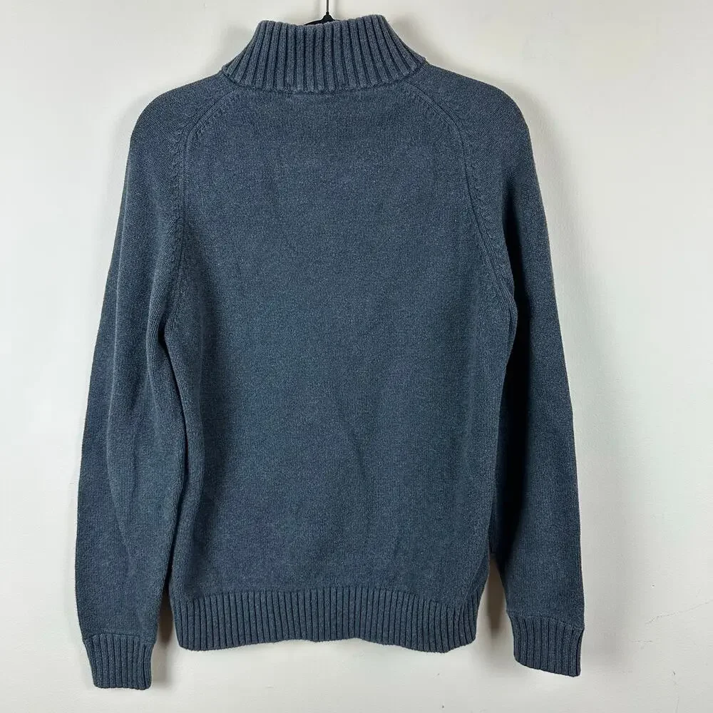 J.Crew Cobalt Gray Cotton Mock Neck Button Sweater Mens M Ribbed Collar Pullover
