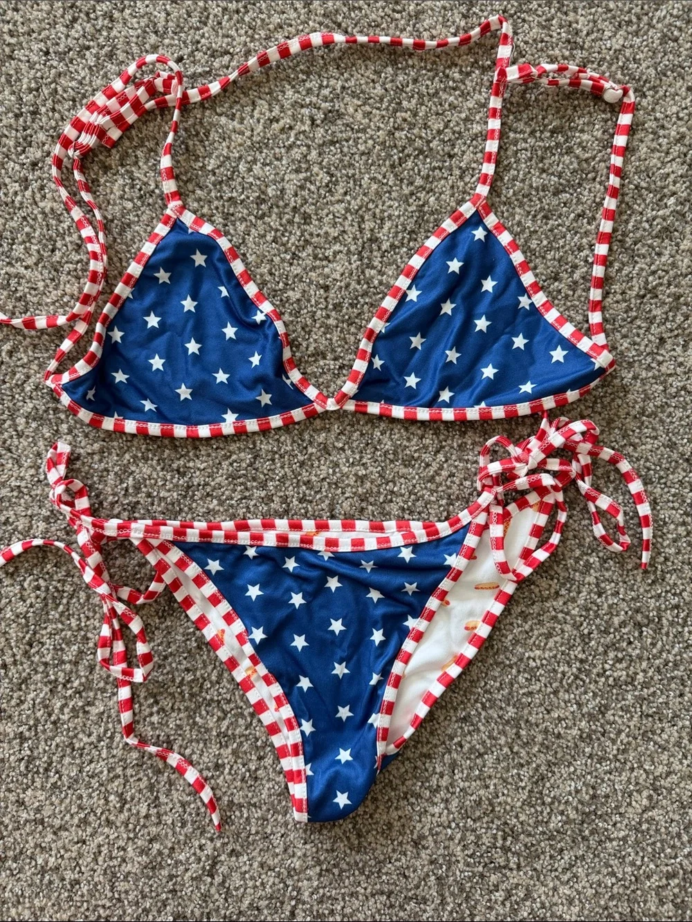 Viral Hot Dog Bikini Blue Starry Sky Reversible Two-Piece Print Bikini NEW