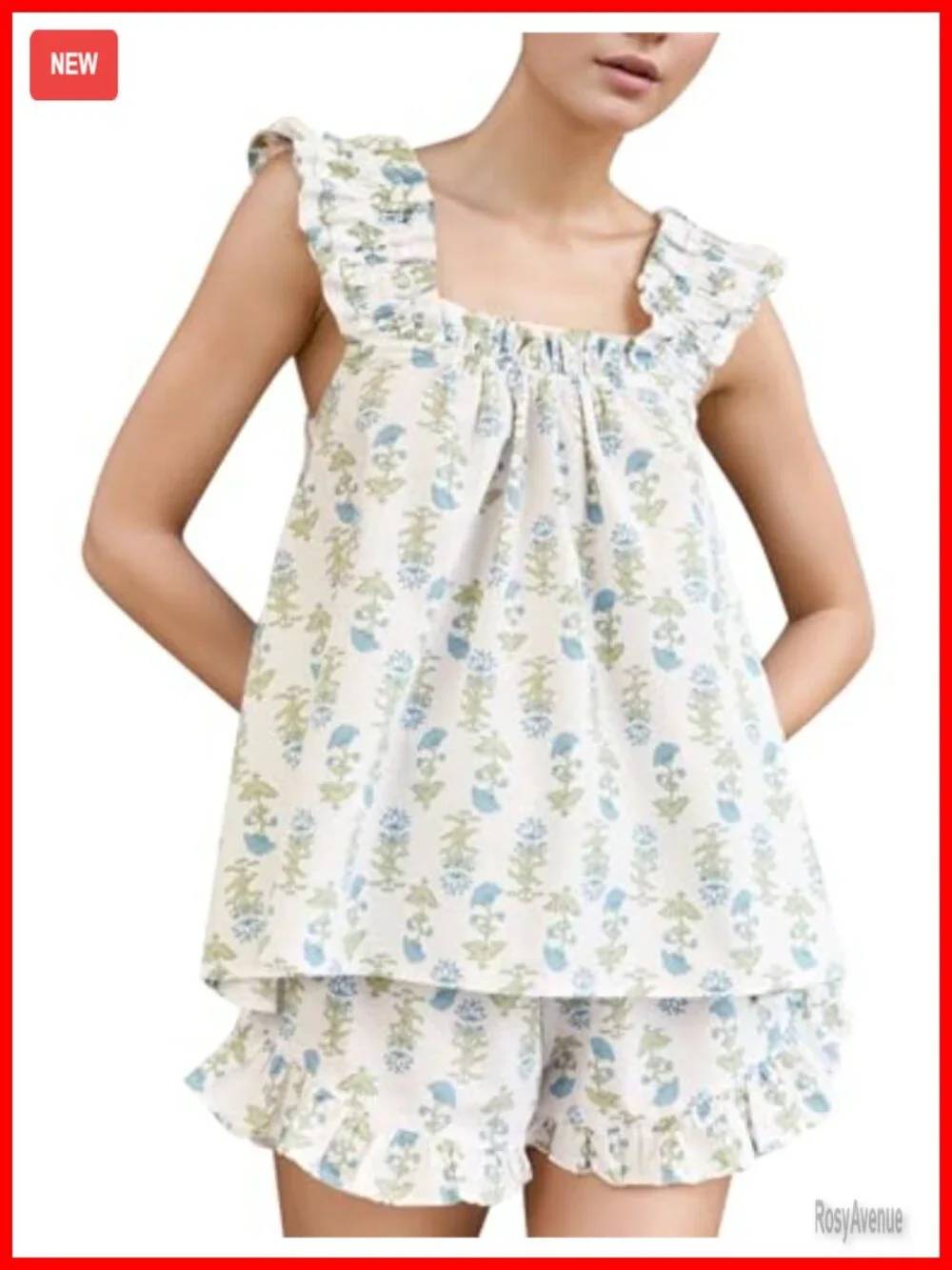 Women's Cotton Ruffle Pajama Set - Cami Top & Shorts