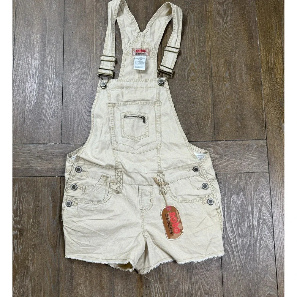 No Boundaries Juniors Khaki Short Overalls Romper