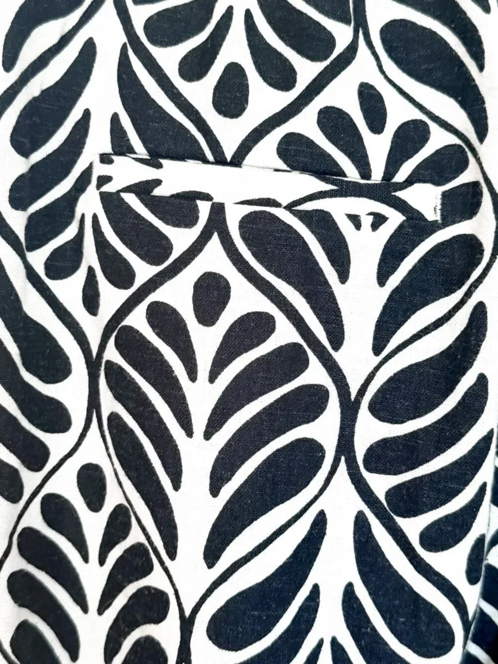 H&M Graphic Leaf Wide Leg Pants Women’s XS Black/White Linen-Blend Monochrome