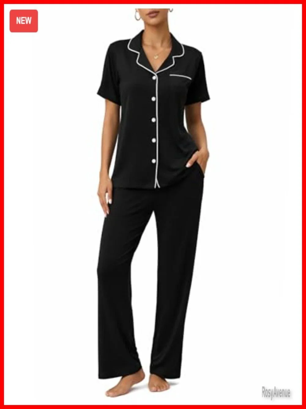 2 Piece Short Sleeve Pajama Set with Long Pants