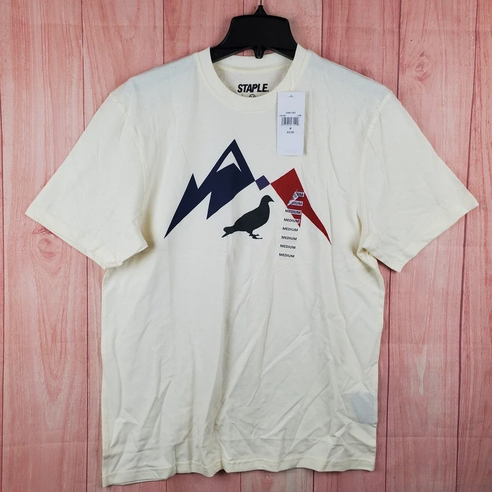 Staple‎ DVSN Pigeon T Shirt Mens Medium Beige Graphic Print Cotton Streetwear
